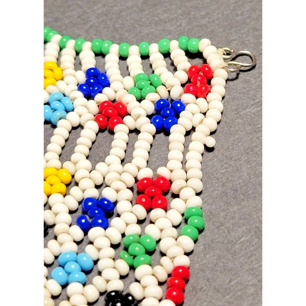 Vintage Artisan Netted Seed Bead Collar Necklace Bib Ukrainian Style Colorful 12